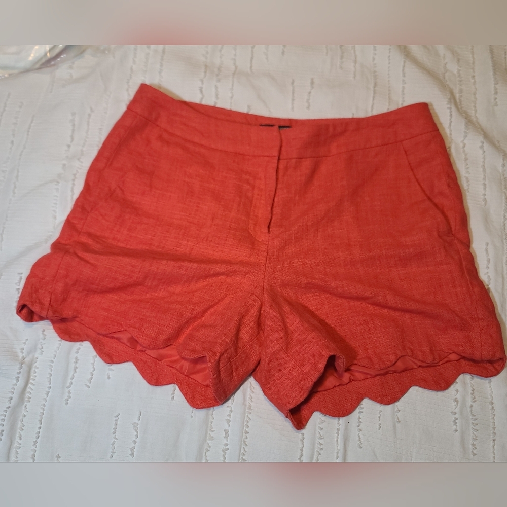Alice Collection Linen Blend Scalloped Hem Lined Shorts Sz 8